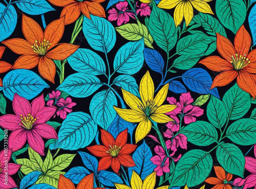 Wallpaper Mural Botanical pattern for printing on wall decorations, covers. Artistic brush strokes. Oil painting Torontodigital.ca