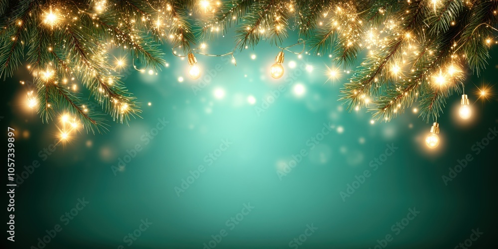 Festive Lights and Evergreen Branches Background Festive Lights and Evergreen Branches Background