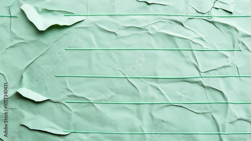 Wallpaper Mural Crumpled mint green paper with horizontal lines and torn edges creating a textured abstract background Torontodigital.ca