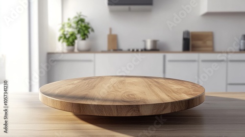 A wooden round table with a wooden board on top of it