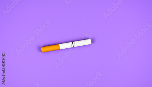 disposable electronic cigarette or vape on purple background. top view copy space. nicotine vapor stick. bad addiction and artificial nicotine isolated with white highlights, png photo