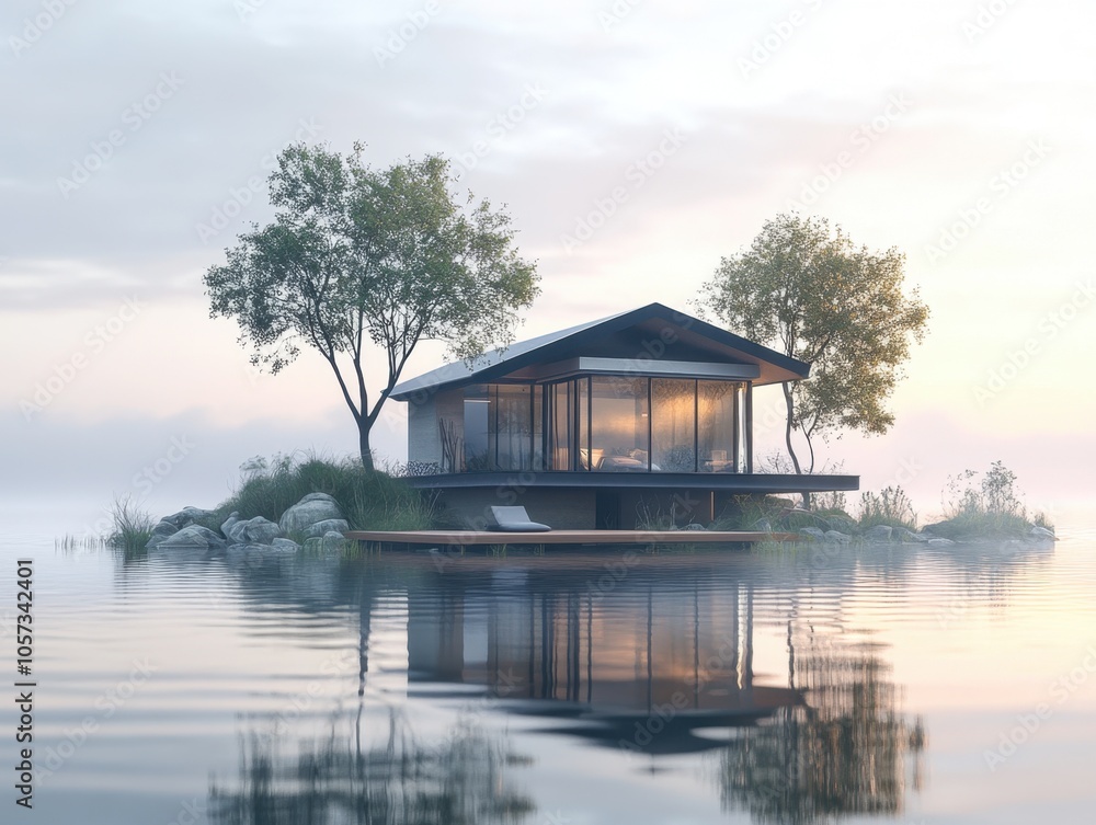 Fototapeta premium Serene Island Getaway: Modern Eco-House