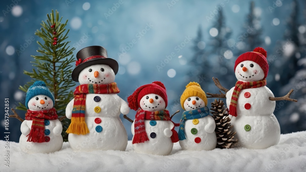 Charming snowman figurines adorned with scarves and hats, bringing warmth and joy to winter decor and evoking holiday spirit Charming snowman figurines adorned with scarves and hats, bringing warmth and joy to winter decor and evoking holiday spirit
