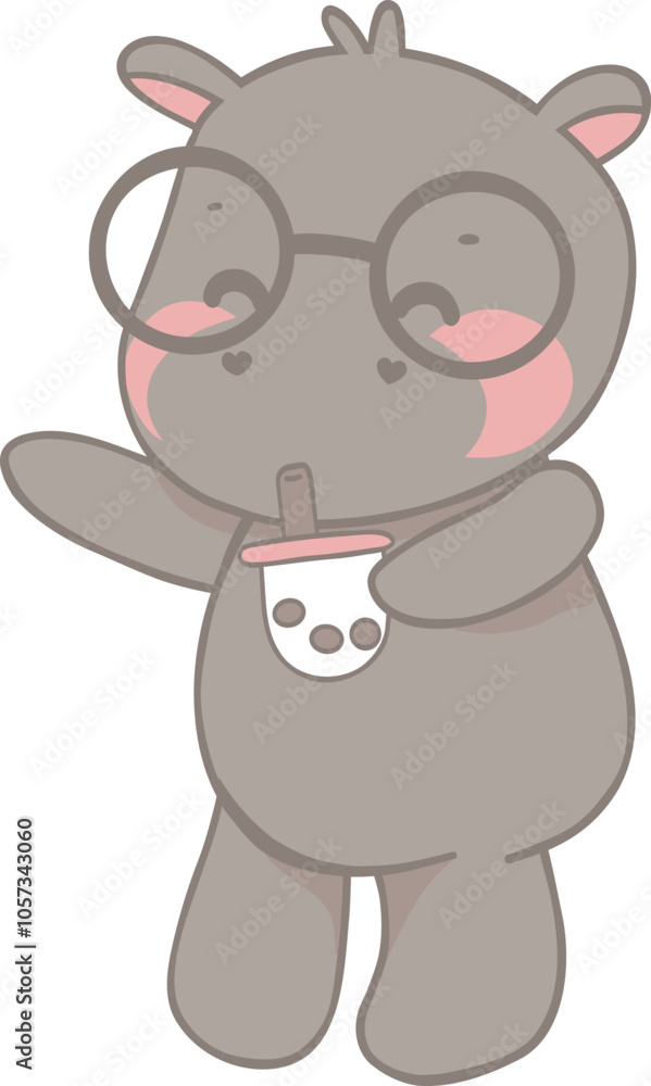 Cute Pygmy Cartoon Hippo with Glasses and Bubble Tea.svg Cute Pygmy Cartoon Hippo with Glasses and Bubble Tea.svg