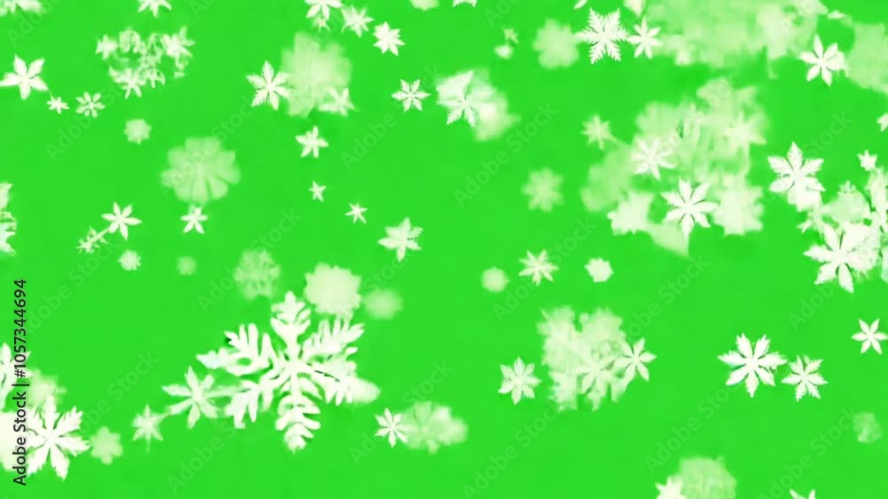 A vibrant green background with white snowflakes gently falling, creating a festive and cheerful atmosphere. A vibrant green background with white snowflakes gently falling, creating a festive and cheerful atmosphere.