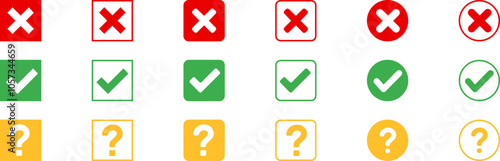 Obraz na płótnie Cross check mark exclamation mark on white background. Isolated vector sign symbol. Set of check mark or exclamation mark icons. Flat vector icon. Test question. EPS 10 w salonie