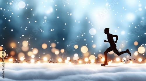 Festive Silhouette Runner in a Winter Wonderland Scene