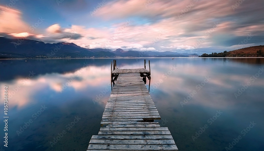 Obraz premium pequeño viejo embarcardadero, en medio de un lago tranquilo