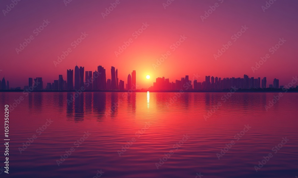 Obraz premium Doha skyline Qatar during a serene sunset