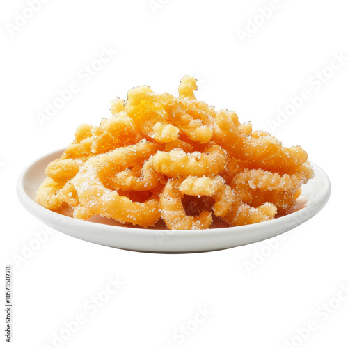 Sugar coated funnel cake isolated on white or transparent background