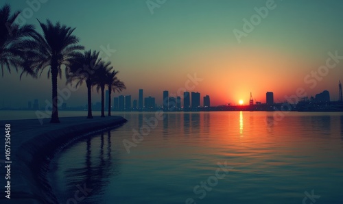 Doha skyline Qatar during a serene sunset