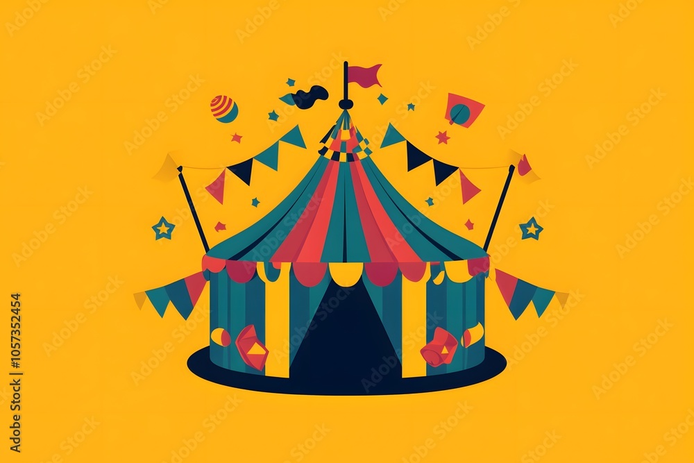 Obraz premium A Colorful Circus Tent with Decorations on a Yellow Background
