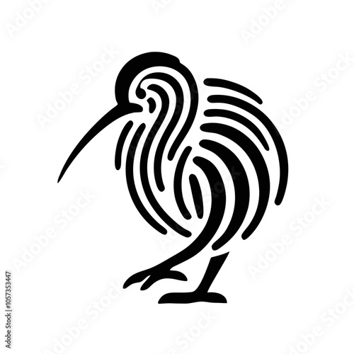 Kiwi bird illustration in unique line art style on clear background