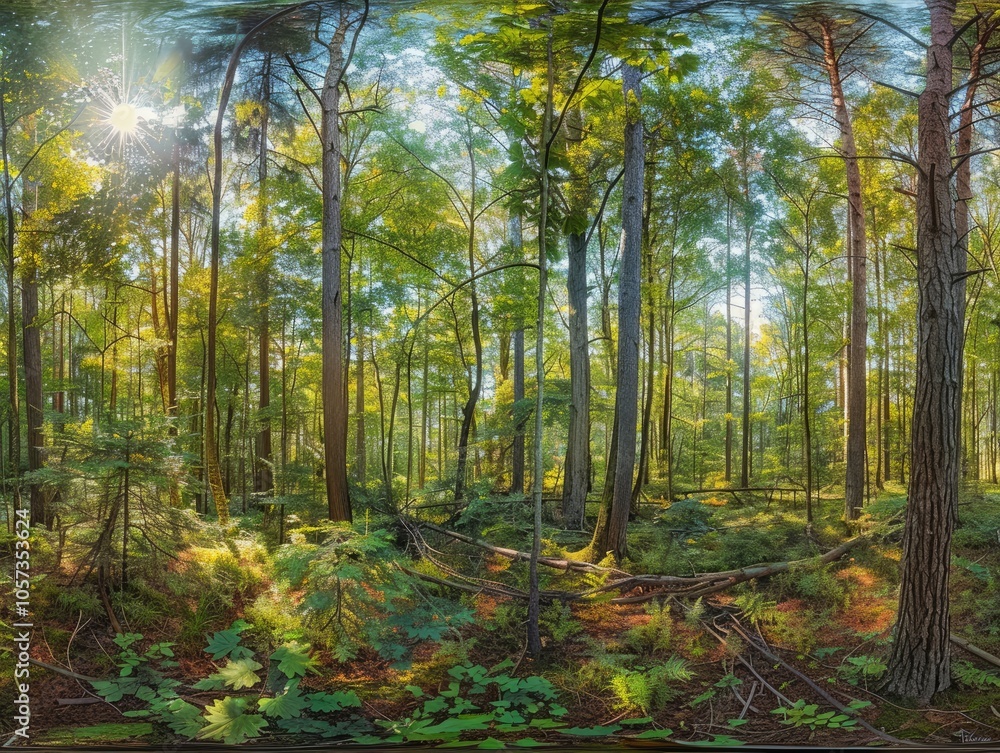 Fototapeta premium Sunlight Streaming Through a Dense Forest Canopy