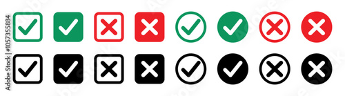 Tick, cross icon button set. Yes or no symbol, approved or rejected icon for user interface. photo