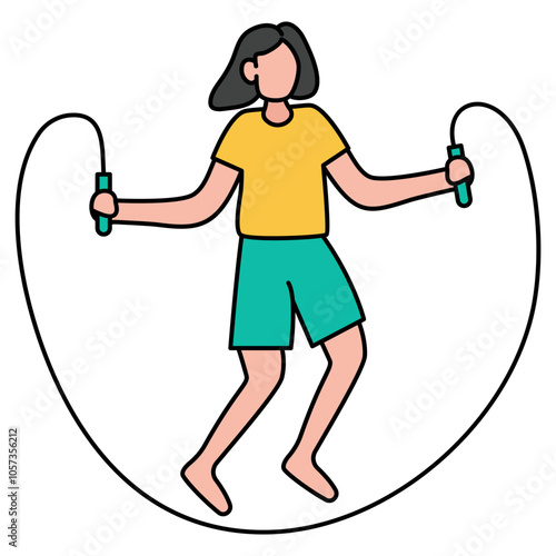 woman doing jump rope. girl playing skipping illustration