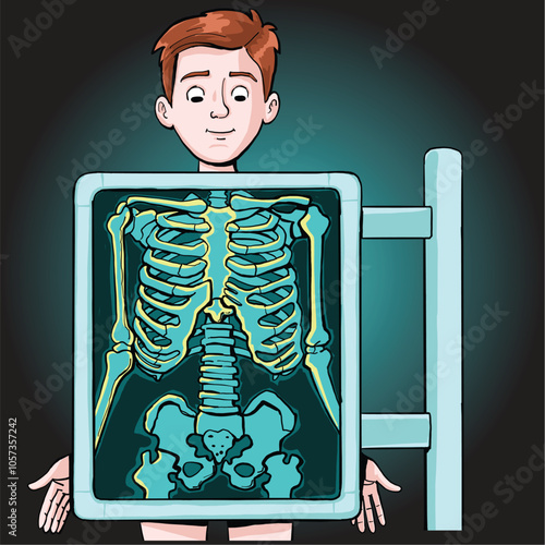 boy undergoing a medical examination with an X-ray machine2.eps
