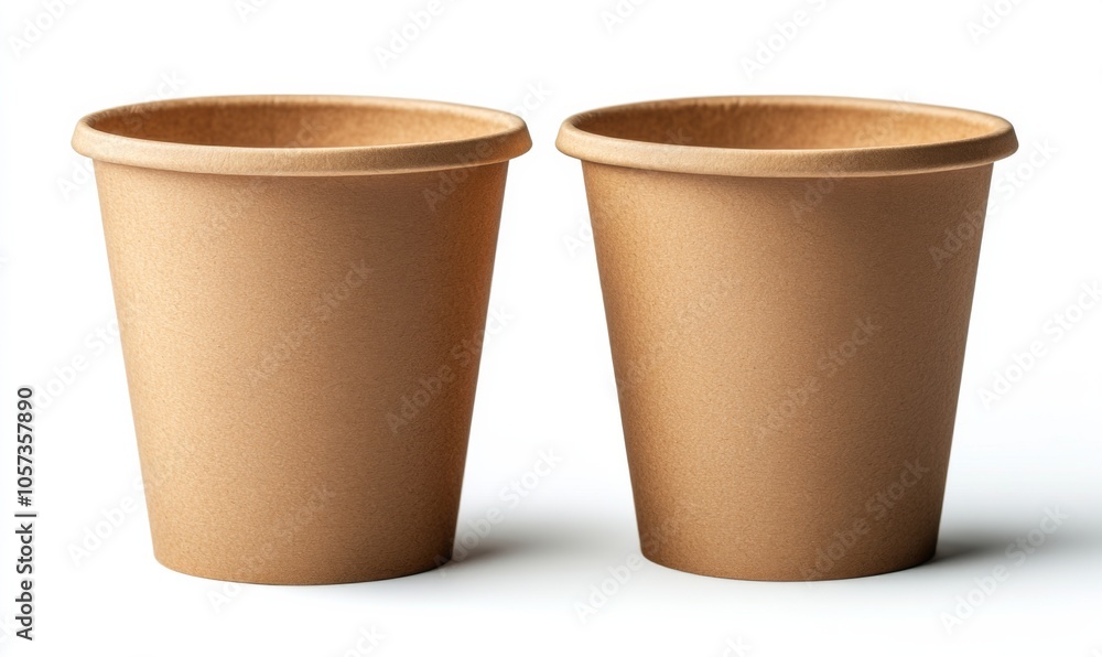 A blank packaging kraft paper cup designed for ecology product presentation, isolated on a white background for mock-up purposes A blank packaging kraft paper cup designed for ecology product presentation, isolated on a white background for mock-up purposes