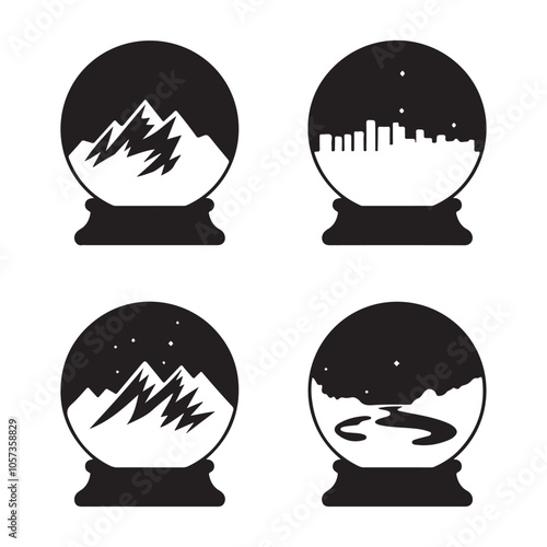 set of vector christmas, snowglobe silhouette	
