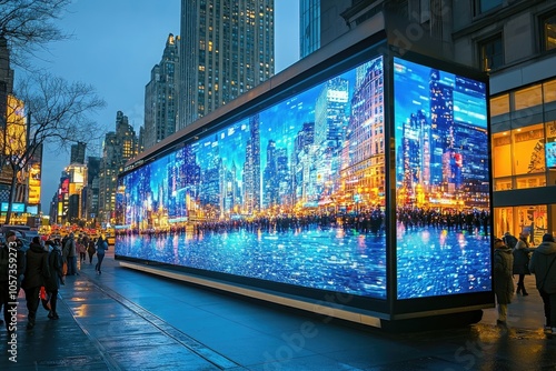 Large outdoor digital signage displays stunning city nightscape in new york city