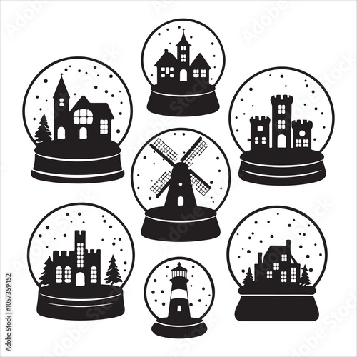 set of vector christmas, snowglobe silhouette	
