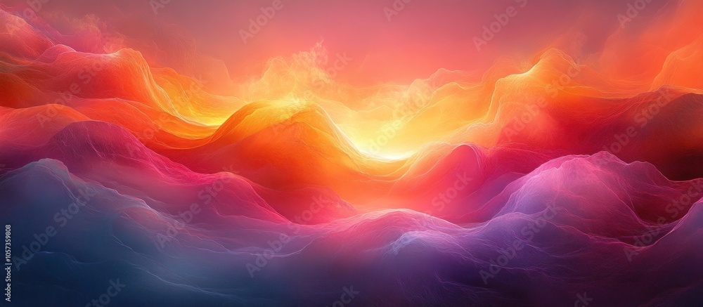 A vibrant, abstract landscape of flowing colors resembling waves at sunset. A vibrant, abstract landscape of flowing colors resembling waves at sunset.