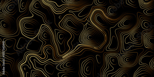 Abstract gradient multicolor on black background with Topographic line map pattern, Topographic map lines, contour background, wavy and curved lines background, Geographic map.	