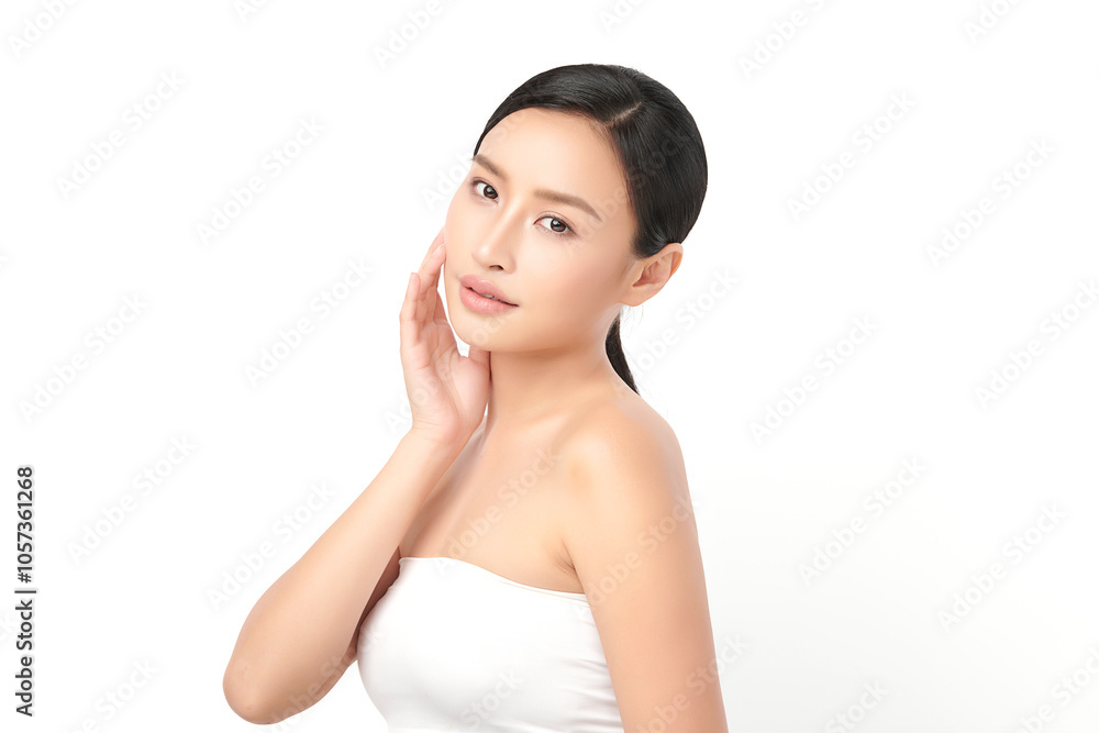 Beautiful young asian woman with clean fresh skin on white background, Face care, Facial treatment, Cosmetology, beauty and spa, Asian women portrait. Beautiful young asian woman with clean fresh skin on white background, Face care, Facial treatment, Cosmetology, beauty and spa, Asian women portrait.