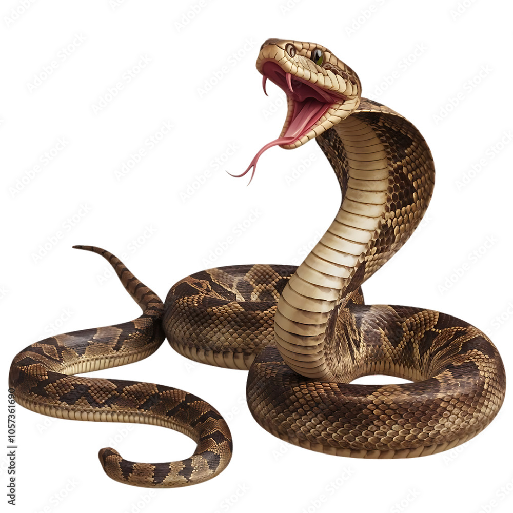 Fototapeta premium A realistic brown and white cobra snake with an open mouth perfect for Halloween or wildlife designs 