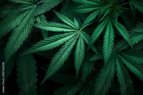 Close-Up Image of Lush Green Cannabis Leaves Under Soft Lighting