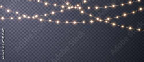 Vector Christmas lights on a transparent background. Christmas light PNG. Set of Christmas glowing garlands. For advertising invitations, web banners, postcards. Vector. Christmas decoration, LED lam