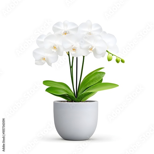 Wallpaper Mural Pristine White Orchid Flowers in Minimalist Grey Pot on White Background Torontodigital.ca