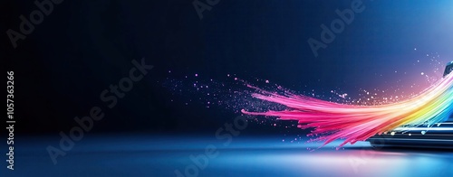 A conceptual drawing of a modern digital printing machine, sleek and futuristic, with vibrant ink colors splashing around, high definition 8K