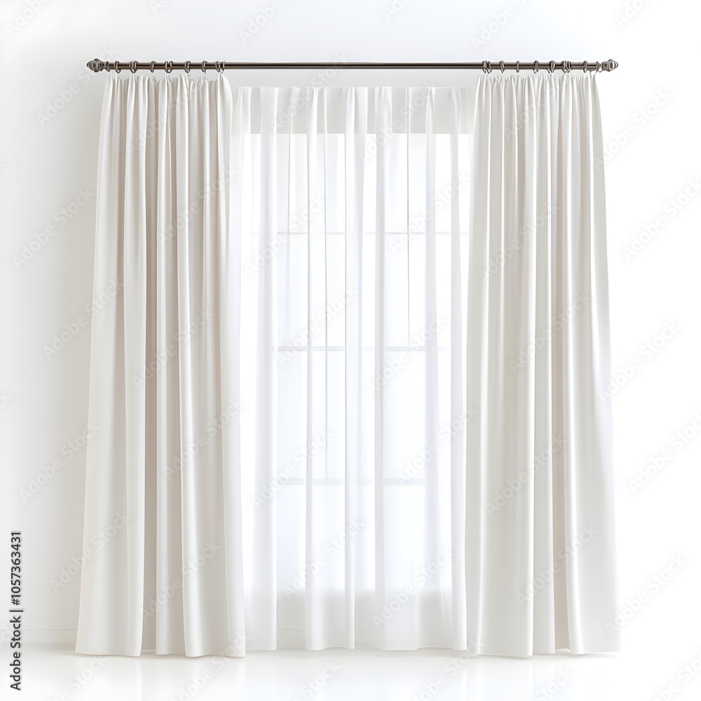 Beige Curtains with Drape Holders on White Background Beige Curtains with Drape Holders on White Background
