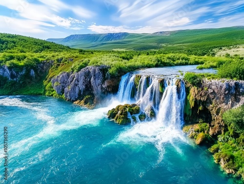 Aerial View of a Majestic Waterfall