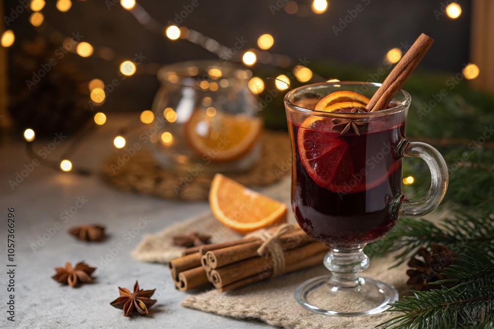 Cozy Long Exposure Scene of Mulled Wine with Cinnamon and Orange for Winter Vibes Cozy Long Exposure Scene of Mulled Wine with Cinnamon and Orange for Winter Vibes