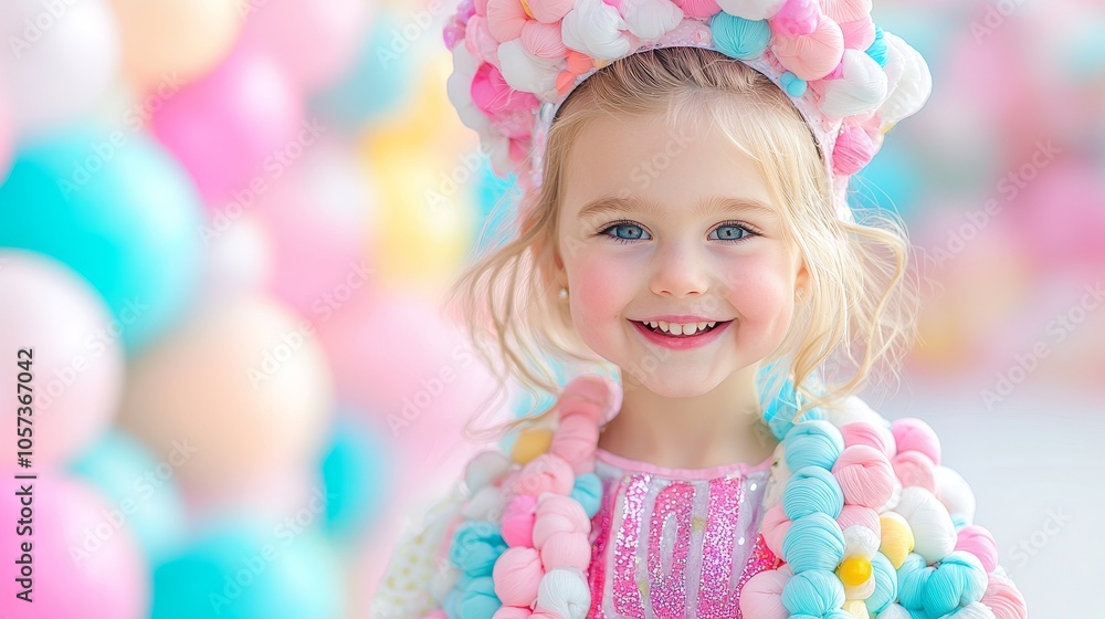 Joyful celebration a beautiful young girl in colorful attire surrounded by vibrant balloons radiating happiness and playfulness Joyful celebration a beautiful young girl in colorful attire surrounded by vibrant balloons radiating happiness and playfulness