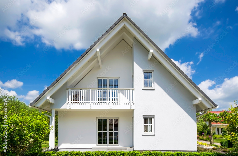Weißes Einfamilienhaus mit Garten Weißes Einfamilienhaus mit Garten