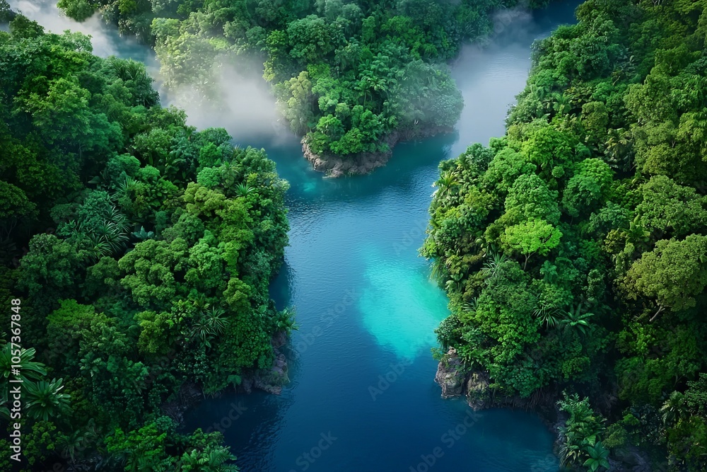 Aerial View of Dense Jungle with Lush Green Treetops Aerial View of Dense Jungle with Lush Green Treetops