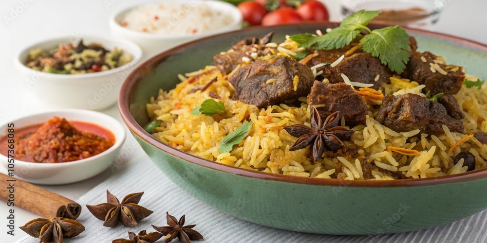 Delicious Beef Biryani for Iftar Dinner - Spicy Indian Cuisine, Ramadan Feast, High Dynamic Range Photography Delicious Beef Biryani for Iftar Dinner - Spicy Indian Cuisine, Ramadan Feast, High Dynamic Range Photography