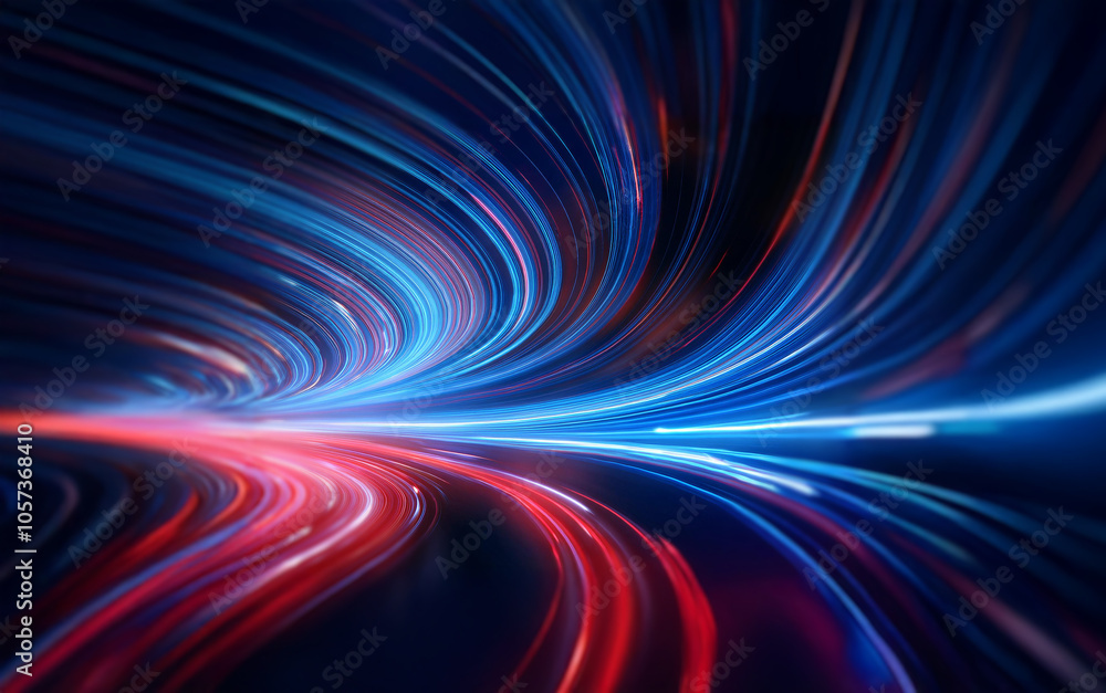 Abstract illustration of vibrant red and blue light trails creating a dynamic and futuristic composition. Abstract illustration of vibrant red and blue light trails creating a dynamic and futuristic composition.