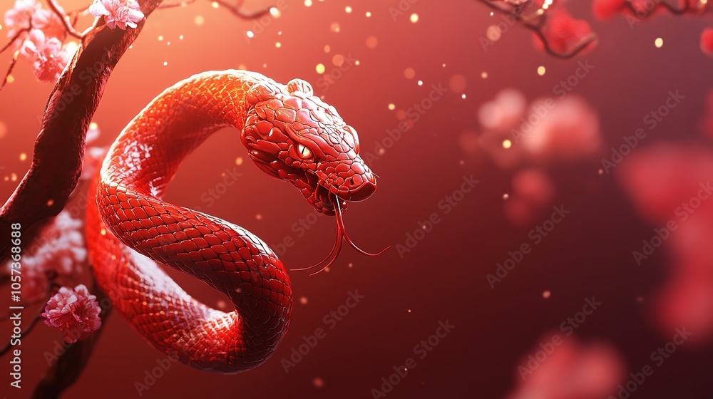 Obraz premium A red chinese new year snake. 2025 year of the snake