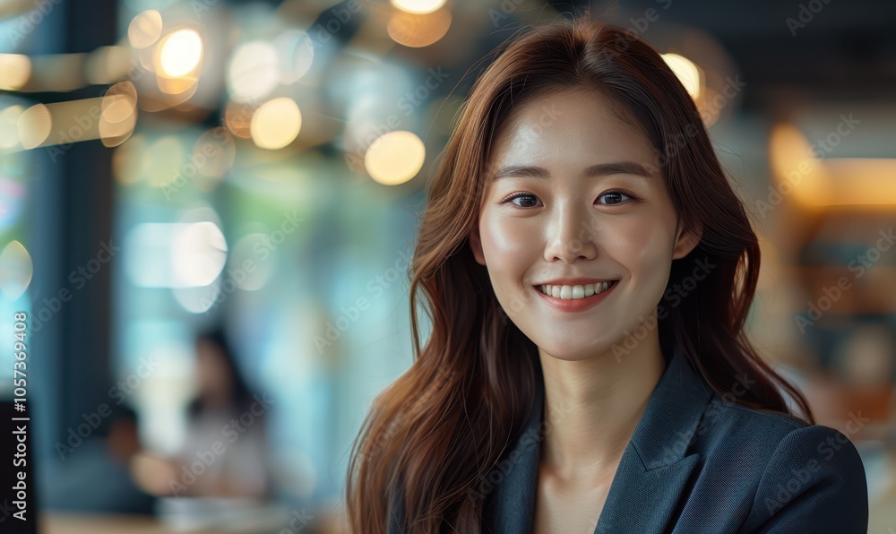 happy korean business woman manager at office meeting. smiling female hr hiring recruit at job interview happy korean business woman manager at office meeting. smiling female hr hiring recruit at job interview