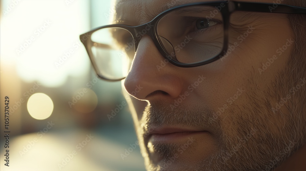 Man with glasses is looking at the camera