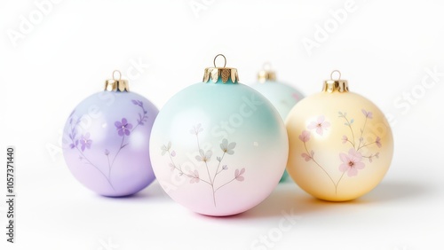 Pastel Christmas Ornaments with Delicate Hand-Painted Floral Designs for a Soft and Elegant Holiday Decor