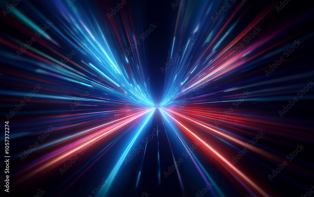 Abstract digital art with glowing lines of blue and red radiating out from the center, creating a sense of speed and energy. Abstract digital art with glowing lines of blue and red radiating out from the center, creating a sense of speed and energy.