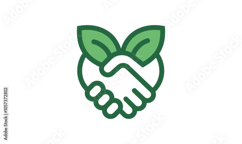 Hand leaf with handshake nature green vector art leaf handshake logo