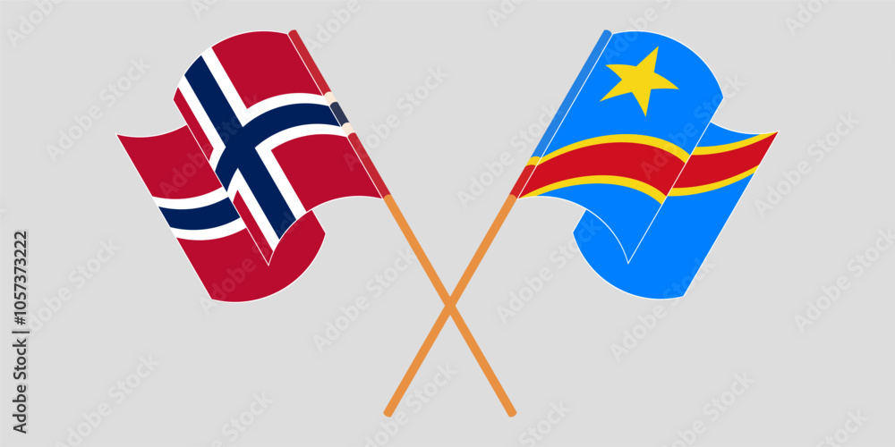 Crossed and waving flags of Norway and Democratic Republic of the Congo. Vector illustration Crossed and waving flags of Norway and Democratic Republic of the Congo. Vector illustration