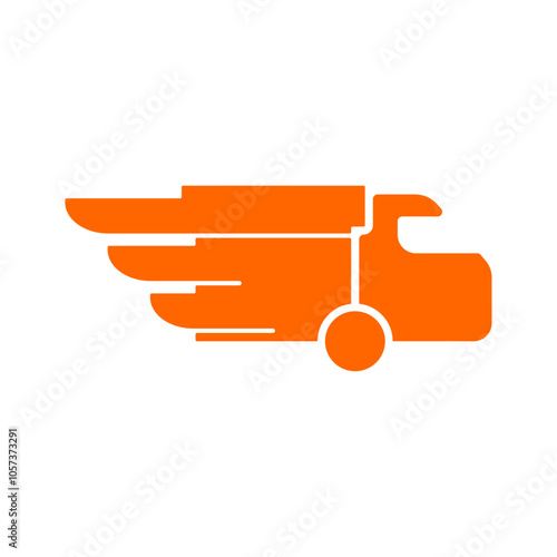 An orange delivery truck icon with speed lines vector logo