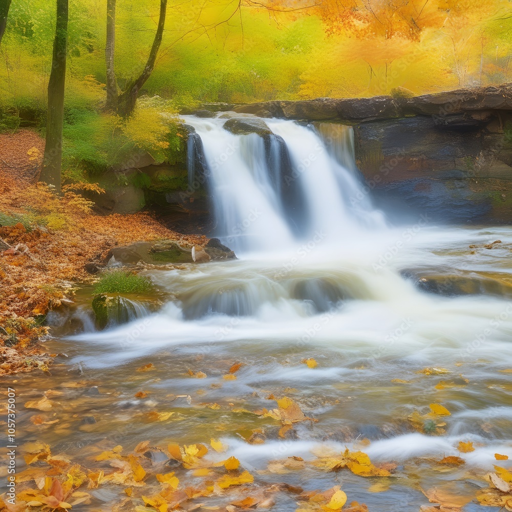 forest waterfall in in the woods during autumn forest waterfall in in the woods during autumn